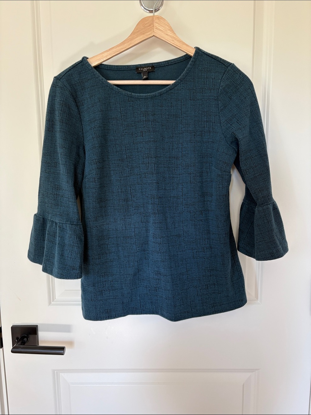 Talbots Teal Textured Bell Sleeve Blouse